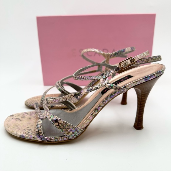 Escada Python Pink Strappy Kitten Heels Sandals - Picture 10 of 13